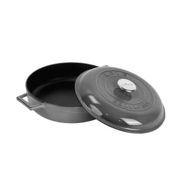 Lava Döküm Çok Amaçlı Yayvan Tencere Döküm Demir Kubbe Form Kapak Premium Serisi Çap(Ø)28cm.