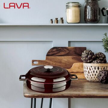 Lava Döküm Çok Amaçlı Yayvan Tencere Döküm Demir Kubbe Form Kapak Premium Serisi Çap(Ø)28cm.