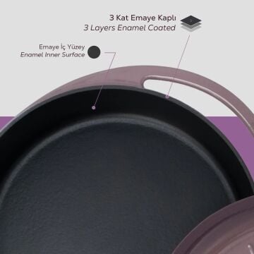 Lava Döküm Çok Amaçlı Yayvan Tencere Döküm Demir Kapak Heritage Serisi Çap(Ø)28cm.