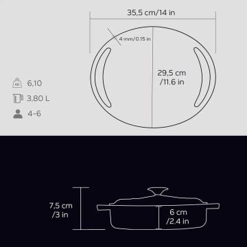 Lava Döküm Çok Amaçlı Yayvan Tencere Döküm Demir Kapak Heritage Serisi Çap(Ø)28cm.