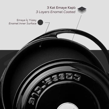 Lava Döküm Çok Amaçlı Yayvan Tencere Döküm Demir Kapak Heritage Serisi Çap(Ø)28cm.