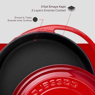 Lava Döküm Çok Amaçlı Yayvan Tencere Döküm Demir Kapak Heritage Serisi Çap(Ø)28cm.