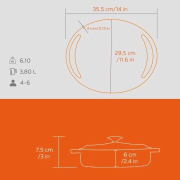 Lava Döküm Çok Amaçlı Yayvan Tencere Döküm Demir Kapak Heritage Serisi Çap(Ø)28cm.