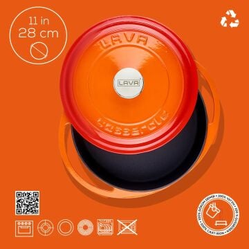 Lava Döküm Çok Amaçlı Yayvan Tencere Döküm Demir Kapak Heritage Serisi Çap(Ø)28cm.