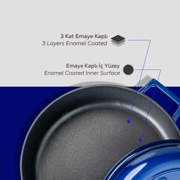 Lava Döküm Çok Amaçlı Yayvan Tencere. Kubbe Form Kapaklı Folk Serisi Çap(Ø)28cm.