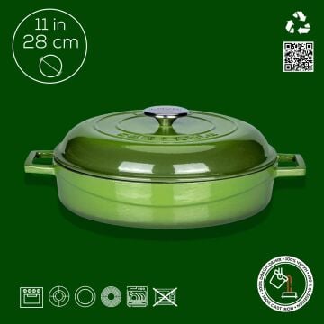 Lava Döküm Çok Amaçlı Yayvan Tencere. Kubbe Form Kapaklı Folk Serisi Çap(Ø)28cm.