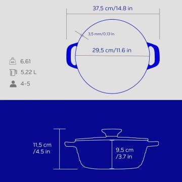 Lava Döküm Yuvarlak Tencere Döküm Demir Kapak Experience Serisi Çap(Ø)28cm