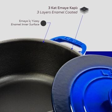 Lava Döküm Yuvarlak Tencere Döküm Demir Kapak Experience Serisi Çap(Ø)28cm
