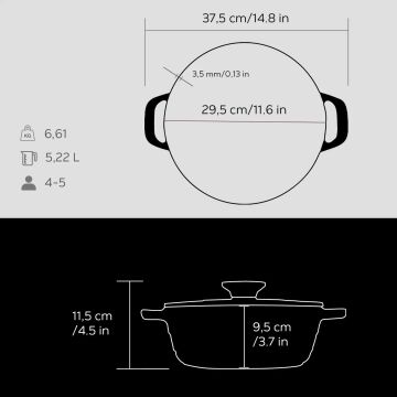 Lava Döküm Yuvarlak Tencere Döküm Demir Kapak Experience Serisi Çap(Ø)28cm
