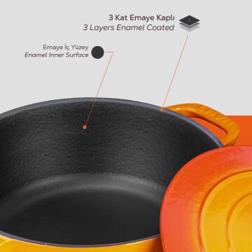 Lava Döküm Yuvarlak Tencere Döküm Demir Kapak Experience Serisi Çap(Ø)28cm