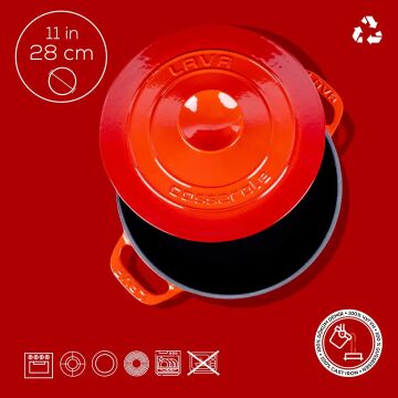 Lava Döküm Yuvarlak Tencere Döküm Demir Kapak Experience Serisi Çap(Ø)28cm