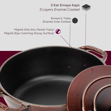 Lava Döküm Yuvarlak Tencere Döküm Demir Kapak Experience Majolik Serisi Çap(Ø)28cm