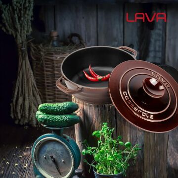 Lava Döküm Yuvarlak Tencere Döküm Demir Kapak Experience Majolik Serisi Çap(Ø)28cm