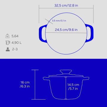 Lava Döküm Yuvarlak Tencere Döküm Demir Kapak Experience Serisi Çap(Ø)23cm