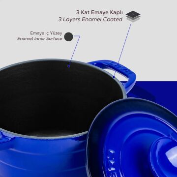 Lava Döküm Yuvarlak Tencere Döküm Demir Kapak Experience Serisi Çap(Ø)23cm