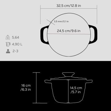 Lava Döküm Yuvarlak Tencere Döküm Demir Kapak Experience Serisi Çap(Ø)23cm