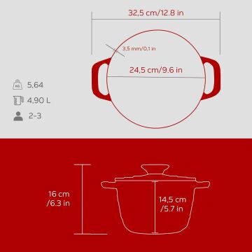 Lava Döküm Yuvarlak Tencere Döküm Demir Kapak Experience Serisi Çap(Ø)23cm
