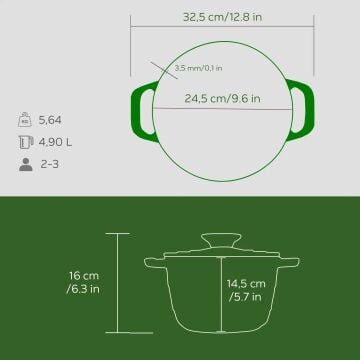 Lava Döküm Yuvarlak Tencere Döküm Demir Kapak Experience Majolik Serisi Çap(Ø)23cm
