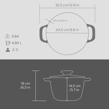 Lava Döküm Yuvarlak Tencere Döküm Demir Kapak Experience Majolik Serisi Çap(Ø)23cm