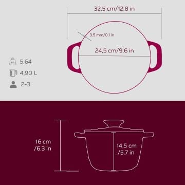 Lava Döküm Yuvarlak Tencere Döküm Demir Kapak Experience Majolik Serisi Çap(Ø)23cm