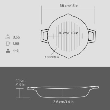 Lava Döküm Yuvarlak Izgara Tavası Döküm Demir Yekpare Çift Kulplu Çap(Ø)30cm.