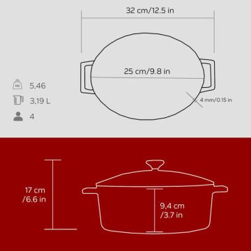 Lava Döküm Oval Tencere. Folk Serisi Ölçü 21x25cm