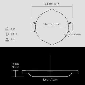 Lava Döküm Yuvarlak Kızartma Tavası Döküm Demir Yekpare Çift Kulplu Çap(Ø)26cm.