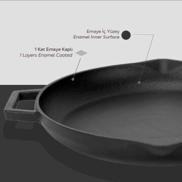 Lava Döküm Yuvarlak Kızartma Tavası Döküm Demir Yekpare Çift Kulplu Çap(Ø)26cm.