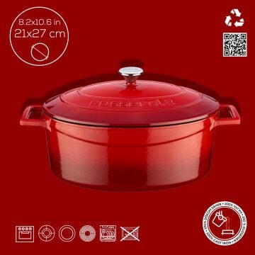 Lava Döküm Oval Tencere. Folk Serisi Ölçü 21x27cm