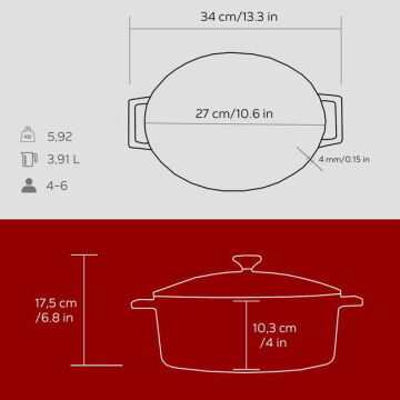 Lava Döküm Oval Tencere. Folk Serisi Ölçü 21x27cm