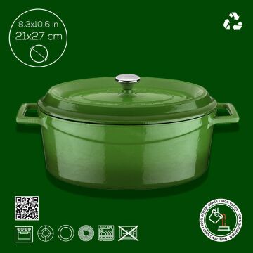 Lava Döküm Oval Tencere. Trendy Serisi Ölçü 21x27cm