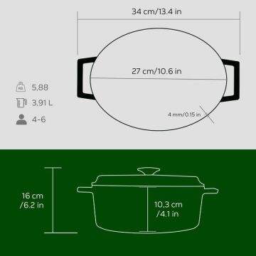 Lava Döküm Oval Tencere. Trendy Serisi Ölçü 21x27cm