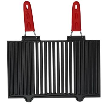 Lava Döküm Dikdörtgen Mangal Izgarası Silikon Paslanmaz Çift Tel Saplı Ölçü 40x25cm