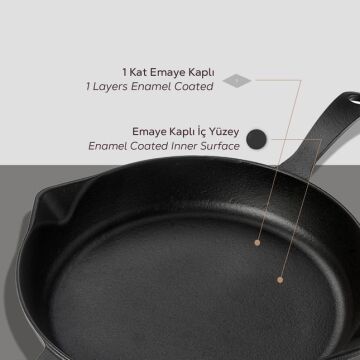 Lava Döküm Yuvarlak Kızartma Tavası Döküm Demir Yekpare Saplı. Çap(Ø)28cm