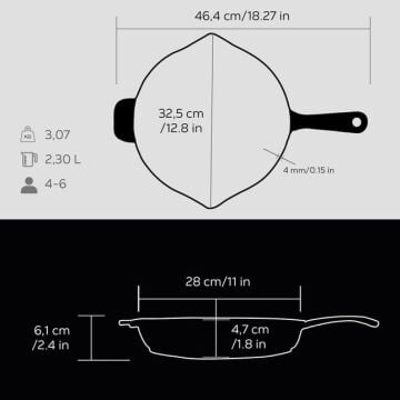 Lava Döküm Yuvarlak Kızartma Tavası Döküm Demir Yekpare Saplı. Çap(Ø)28cm