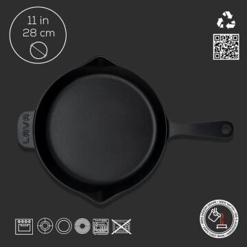 Lava Döküm Yuvarlak Kızartma Tavası Döküm Demir Yekpare Saplı. Çap(Ø)28cm