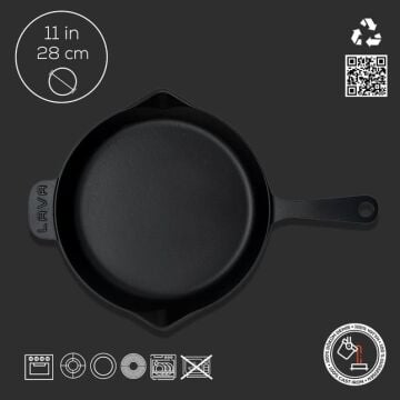 Lava Döküm Yuvarlak Kızartma Tavası Döküm Demir Yekpare Saplı. Çap(Ø)28cm