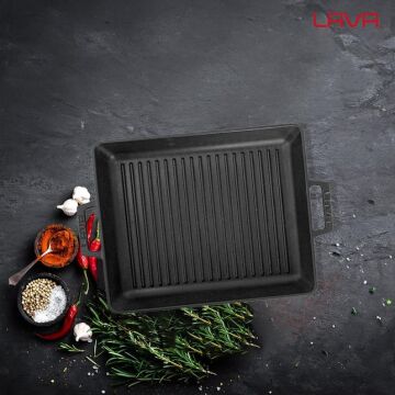 Lava Metal Saplı 26x32 CM Demir Döküm Kare Izgara Tavası