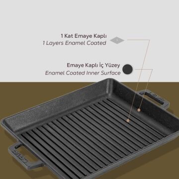 Lava Metal Saplı 26x32 CM Demir Döküm Kare Izgara Tavası