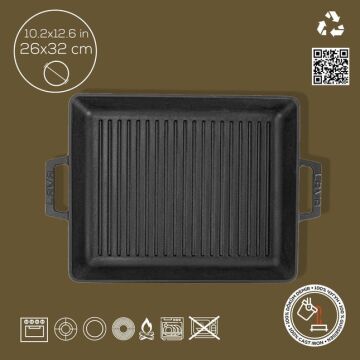 Lava Metal Saplı 26x32 CM Demir Döküm Kare Izgara Tavası