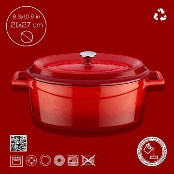 Lava Döküm Oval Tencere. Trendy Serisi Ölçü 21x27cm