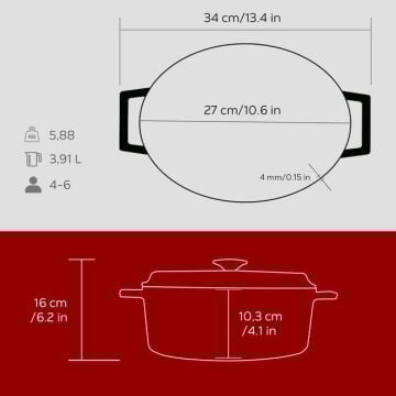 Lava Döküm Oval Tencere. Trendy Serisi Ölçü 21x27cm