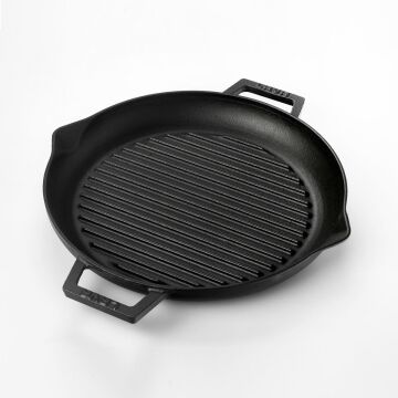 Lava Döküm Yuvarlak Izgara Tava Metal Kulplu Çap 26 CM