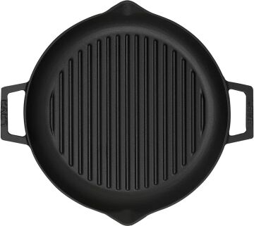 Lava Döküm Yuvarlak Izgara Tava Metal Kulplu Çap 26 CM