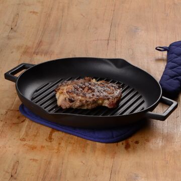 Lava Döküm Yuvarlak Izgara Tava Metal Kulplu Çap 26 CM