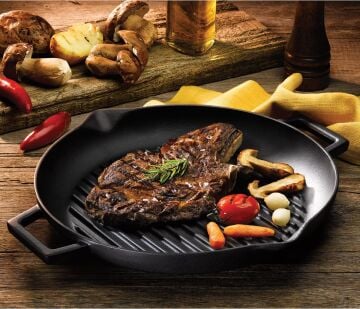 Lava Döküm Yuvarlak Izgara Tava Metal Kulplu Çap 26 CM