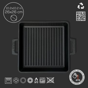 Lava Metal Saplı 26x26 CM Demir Döküm Kare Izgara Tavası