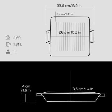 Lava Metal Saplı 26x26 CM Demir Döküm Kare Izgara Tavası