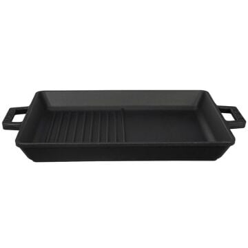 Lava Döküm Dikdörtgen Hibrit Izgara Tavası Döküm Demir Yekpare Çift Kulplu Ölçü 26x32cm.