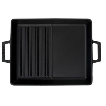 Lava Döküm Dikdörtgen Hibrit Izgara Tavası Döküm Demir Yekpare Çift Kulplu Ölçü 26x32cm.